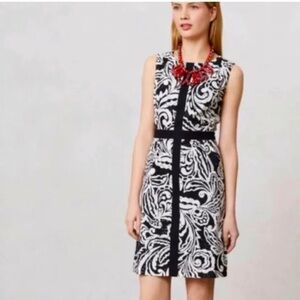 ANTHROPOLOGIE TABITHA Eyelet Floral Sheath Dress Black White Size 0